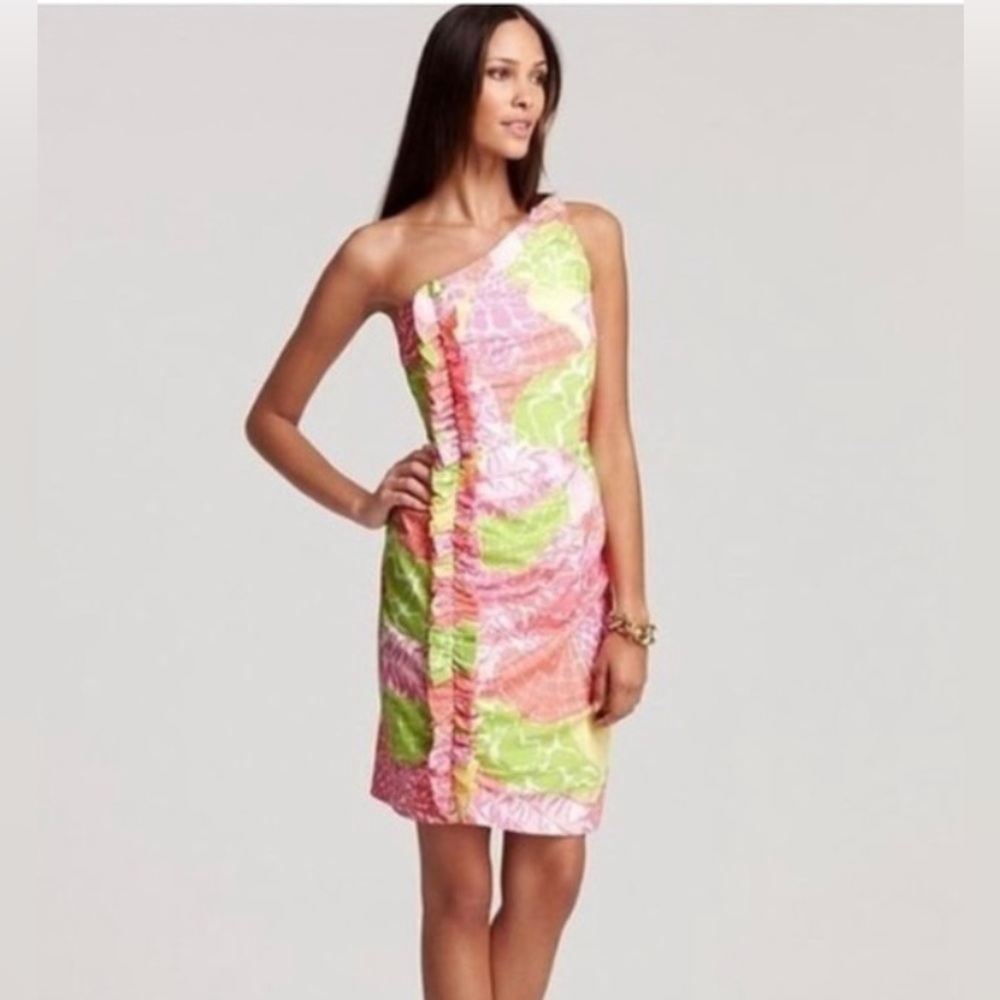 NEW Lilly Pullitzer Silk Lined Dress One Shoulder Julianne Dress Size 12